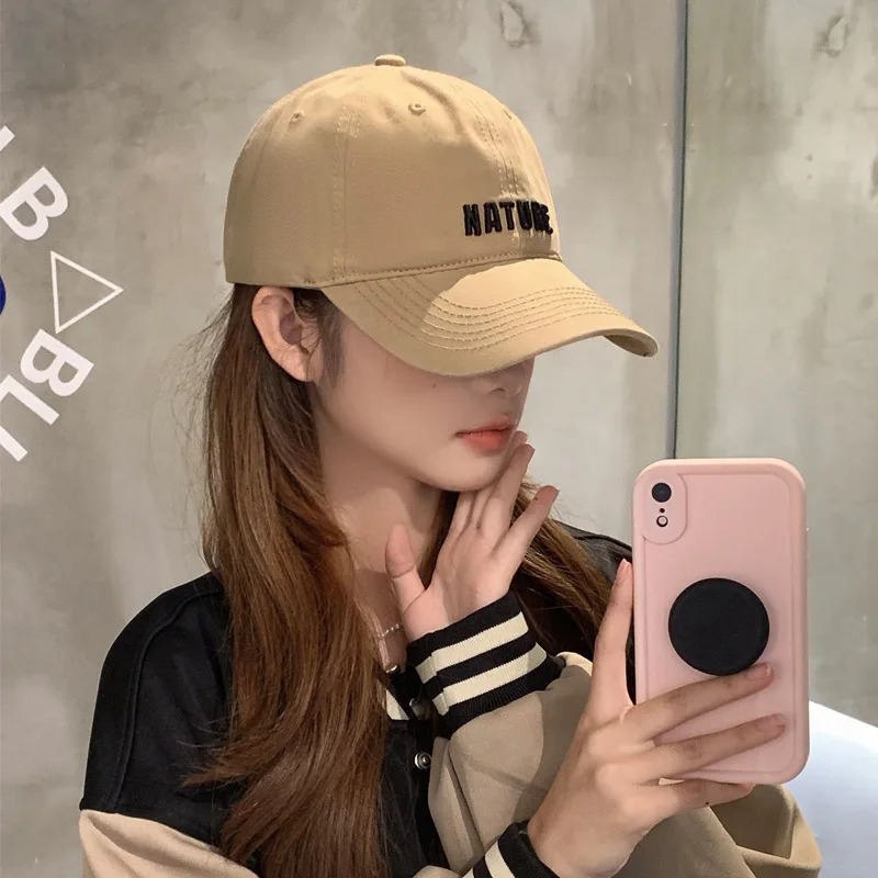Korean Spring/Autumn Hats with Inlaid Letters Cotton Baseball Hats Street Versatile Curved Bury Hats 241107