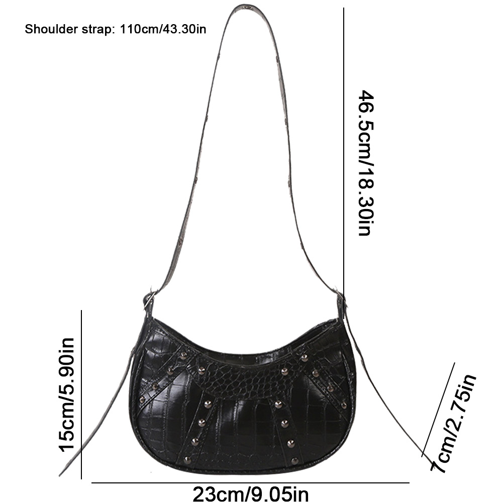 Fashion Women Shoulder Bag Armpit Bag Design Underarm Bag Rivet Saddle Bag Solid Color Messenger Bag Hobos Handbags Y2K Purse