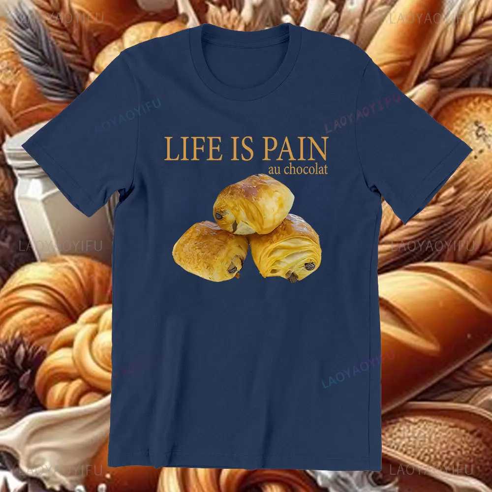 Pain Au Chocolate Fun Quotes T-shirt Cute Food Graphic T-shirt Womens Casual croissant Valentines Shirt Neutral Summer Clothing Gift X241107