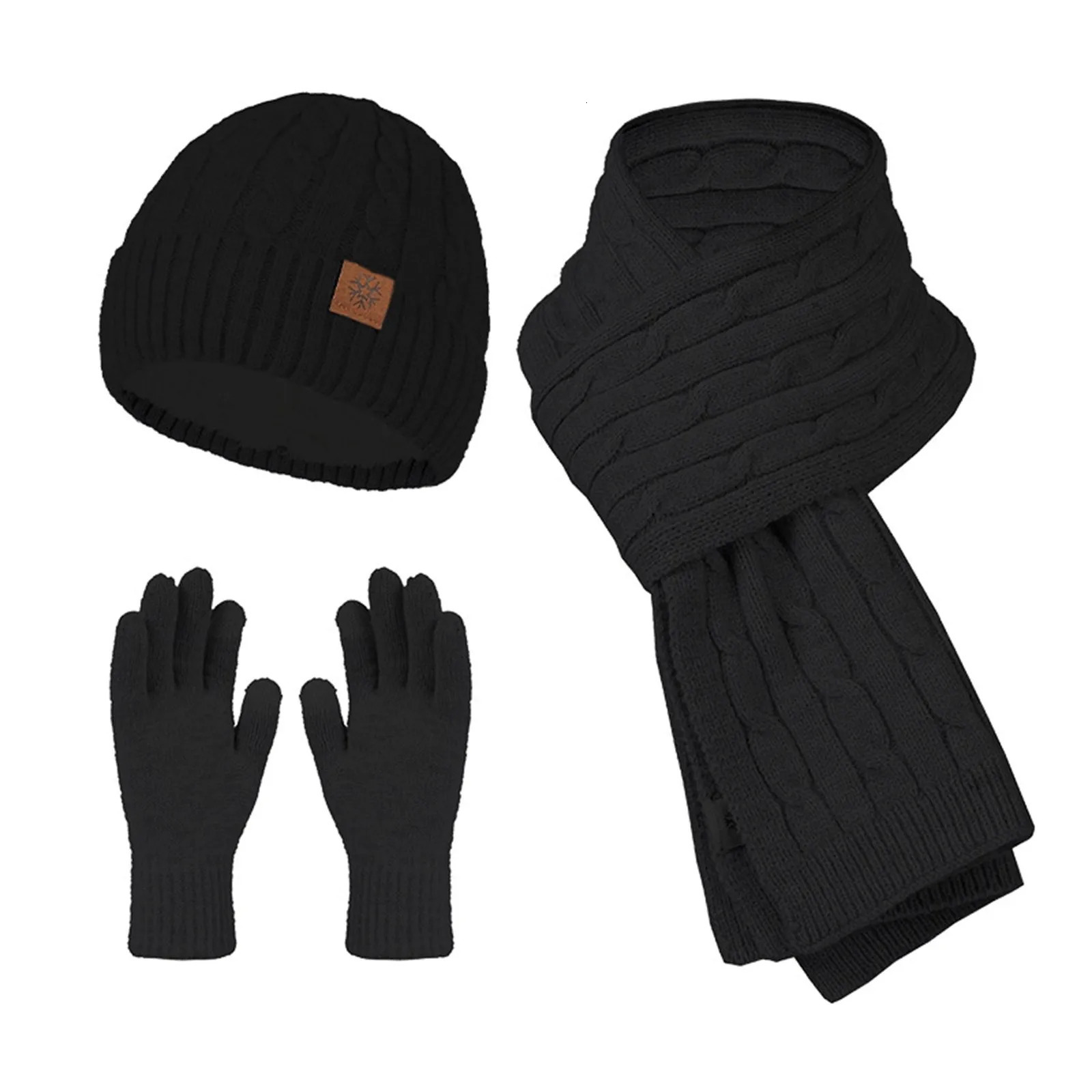 Womens Knitted Beanies Cold Hat 3-Piece Warm Winter Hat Womens Scarf Hat 241107