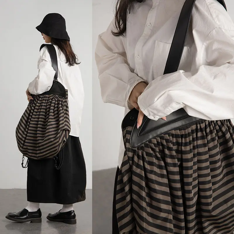Miyagawa Striped Bag Fashion High-capacity Design with Two Shoulders and One Shoulder Bag Spicy Girl New Backpacks