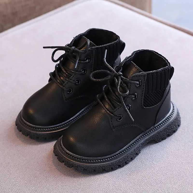 Childrens Soft-Soled Non-Slip Zipper Boots Boys Girls Leather Waterproof Splicing Short Boots 2-10 Years Old ShoesXJ241206