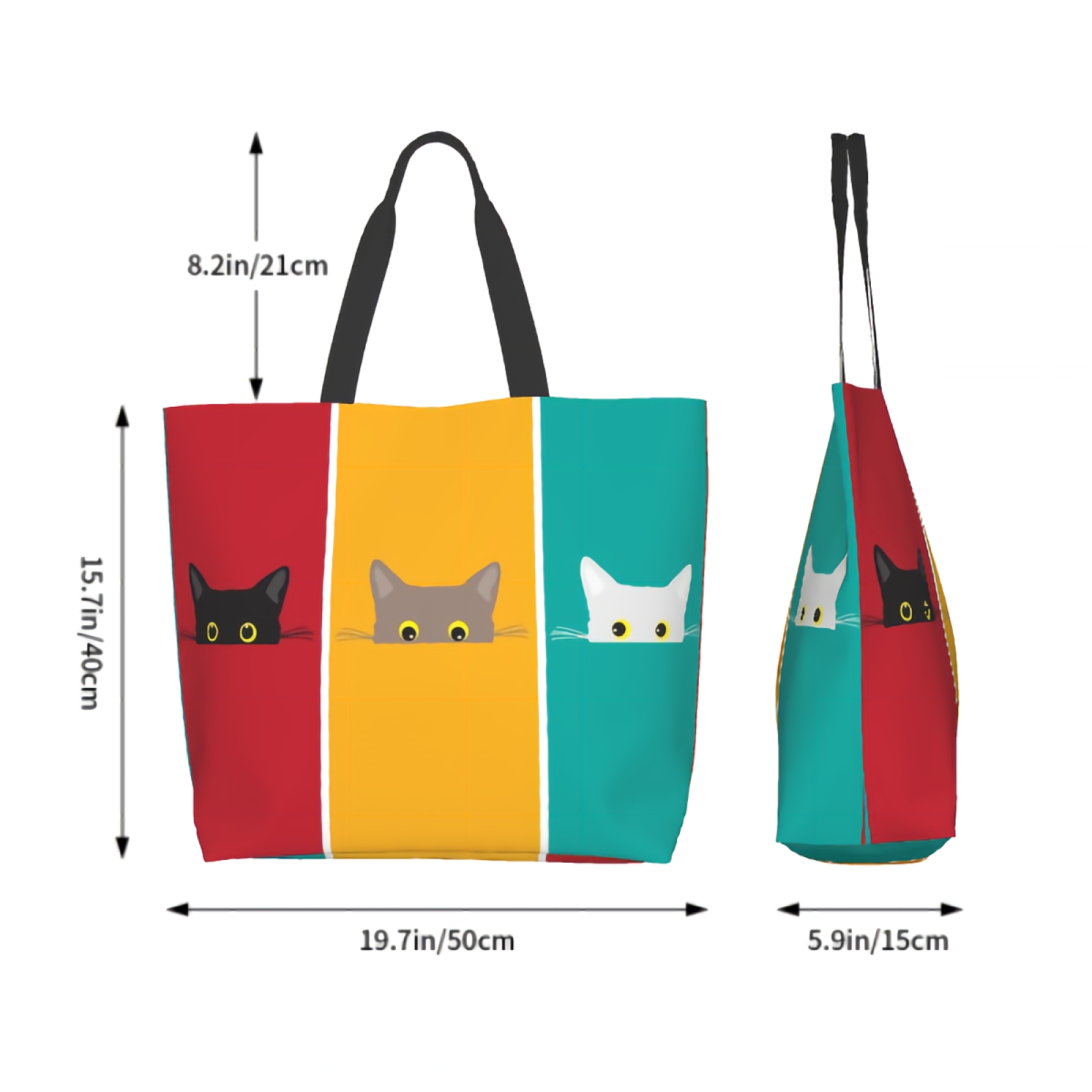 Hiding Cats Balck Brown White Kitten Cute Pussy Red Yellow Green Backdrop Canvas Tote Bag for Women Weekend Kitchen Grocery Bag