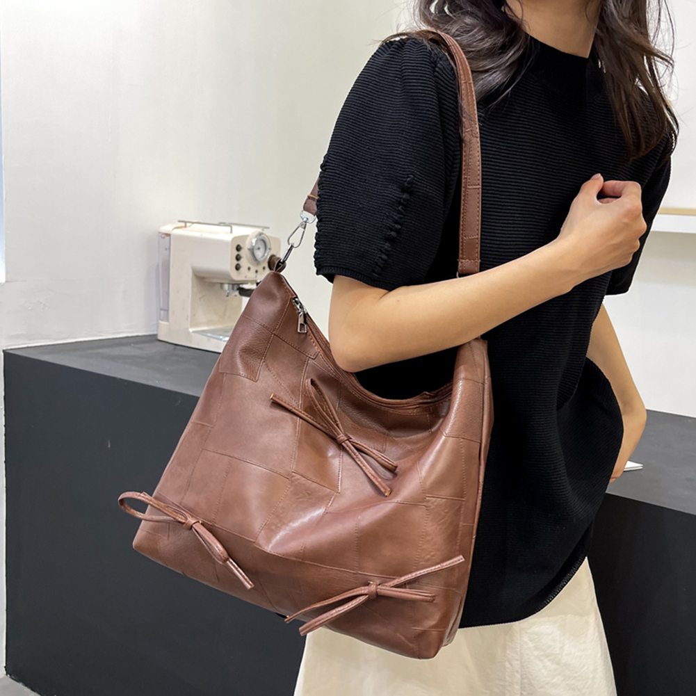 Women Bowknot Tote Handbag PU Leather Simple Handheld Bag Large Capacity Fashion Shoulder Purse Female Shopping Bag