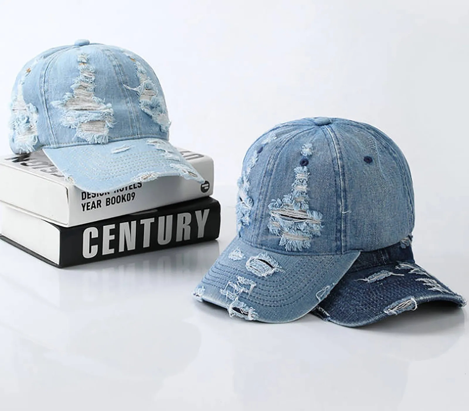 Baseball cap retro unisex sports casual sun denim fashion Dilapidated hip-hop mens denim hat Casquette 241107