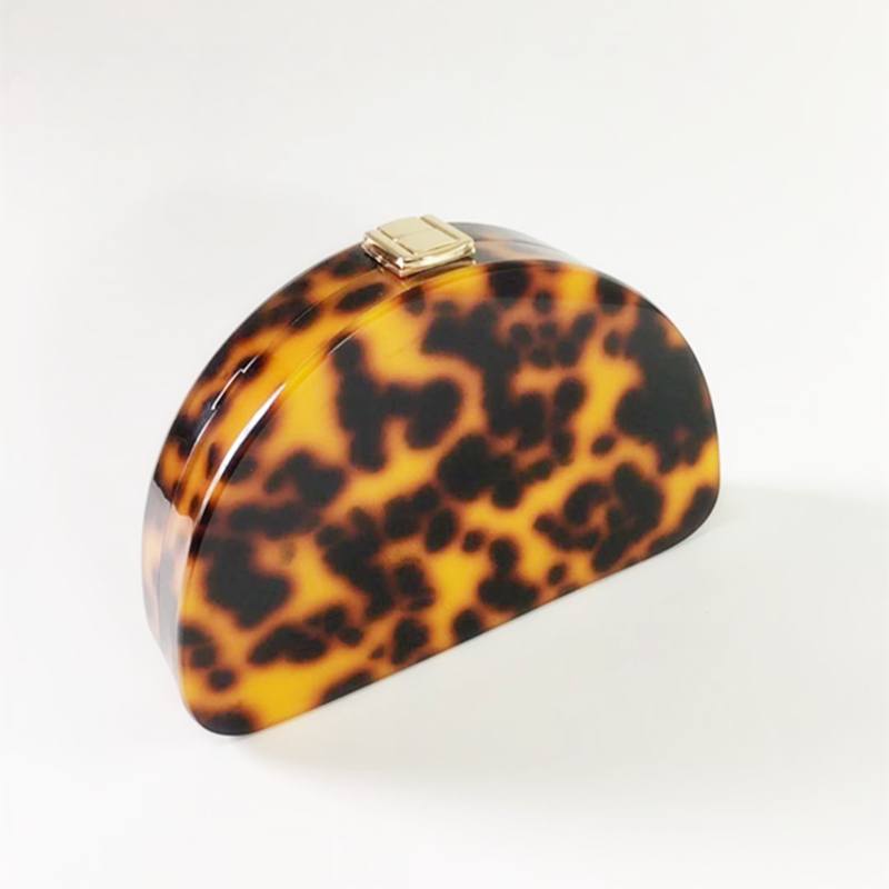 New Wallet Fashion Women Acrylic Handbag Vintage Semicircle Amber Evening Bag Trendy Party Prom Leopard Clutch Purse Dinner Bags