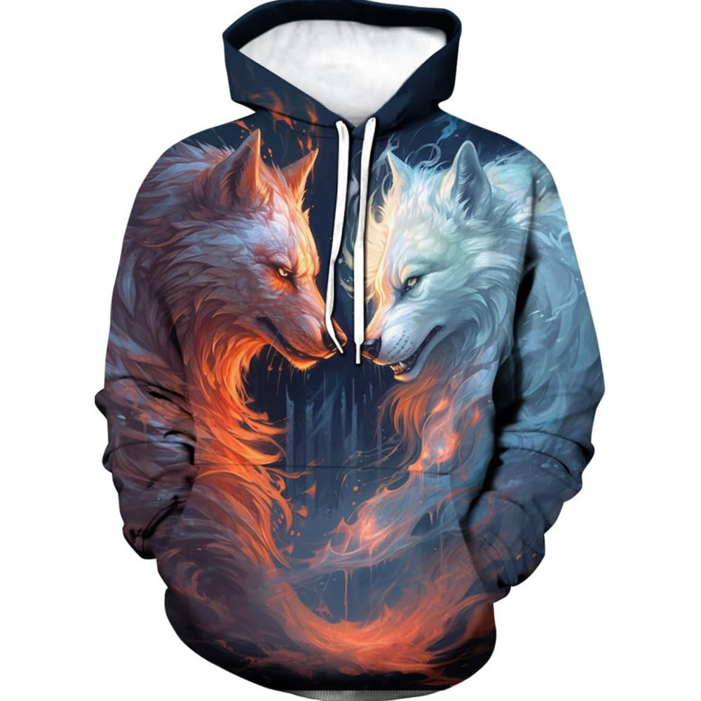 Hoodie for Mens Womens Mens Wolf Hoodie 3D Print Novelty Graphic Hoodies Fashion Wolf Pullover For Men Graphic Trendy Fox Pattern