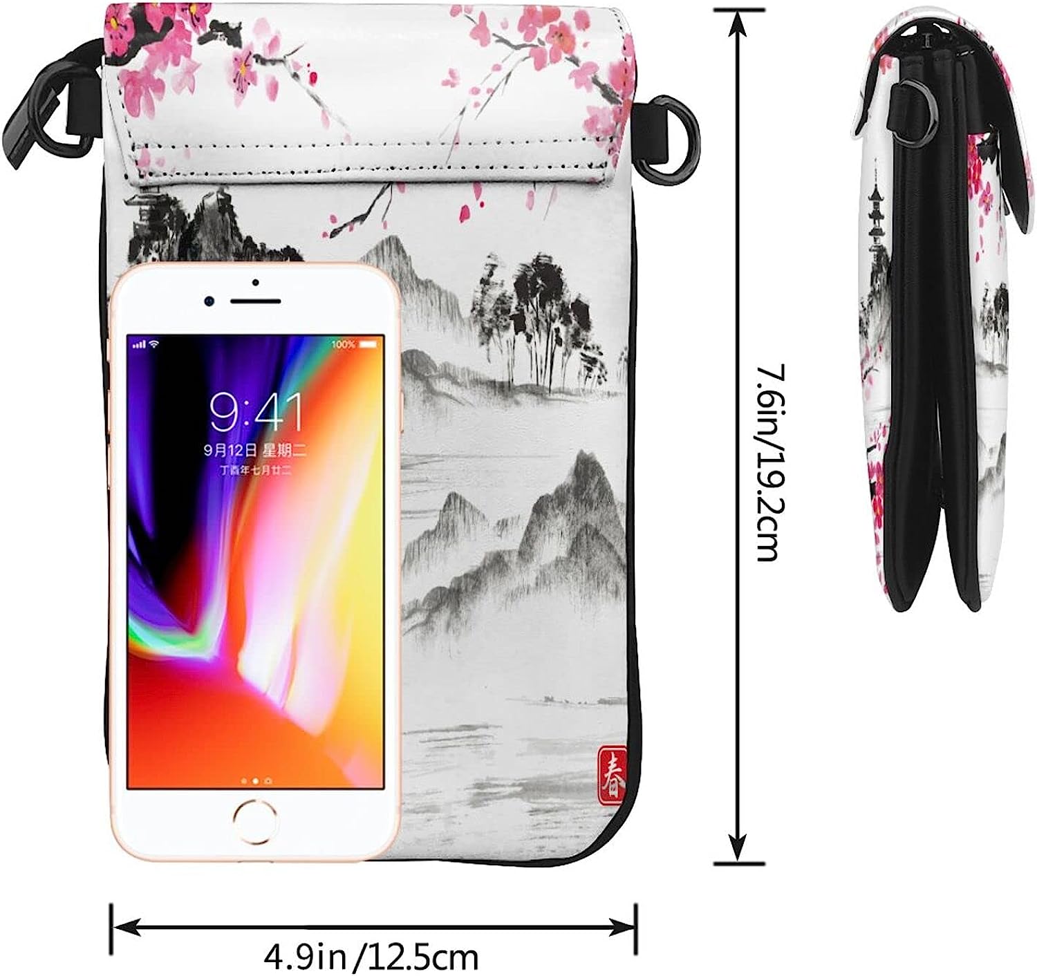 Cherry Blossom Flower Cell Phone Purse Leather Shoulder Bag Mini Phone Pouch Crossbody Bag For Women