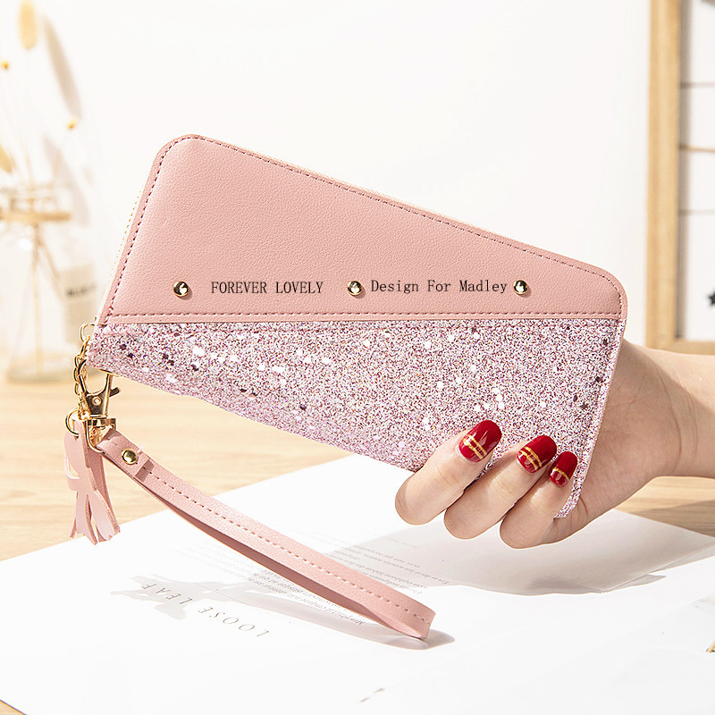 Fashion Women's Pu Leather Long Wallets Sequins Patchwork Glitter Wallet Coin Purse Female Wallets Girls Gifts Wholesale