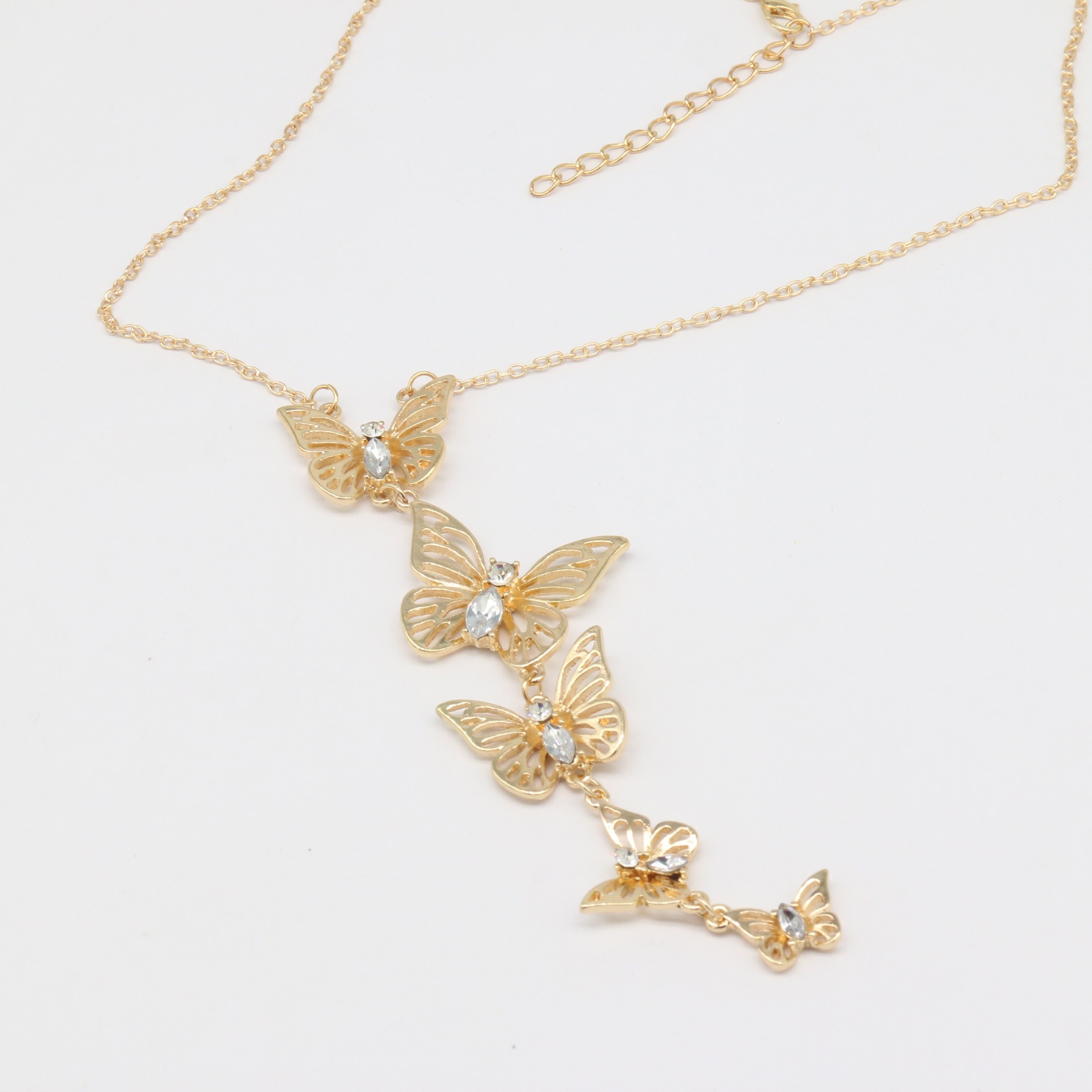 European and American Cross-border Jewelry Retro Fashion Personality Size Hollowed Out Butterfly Necklace Alloy Diamond Pendant Long Necklace