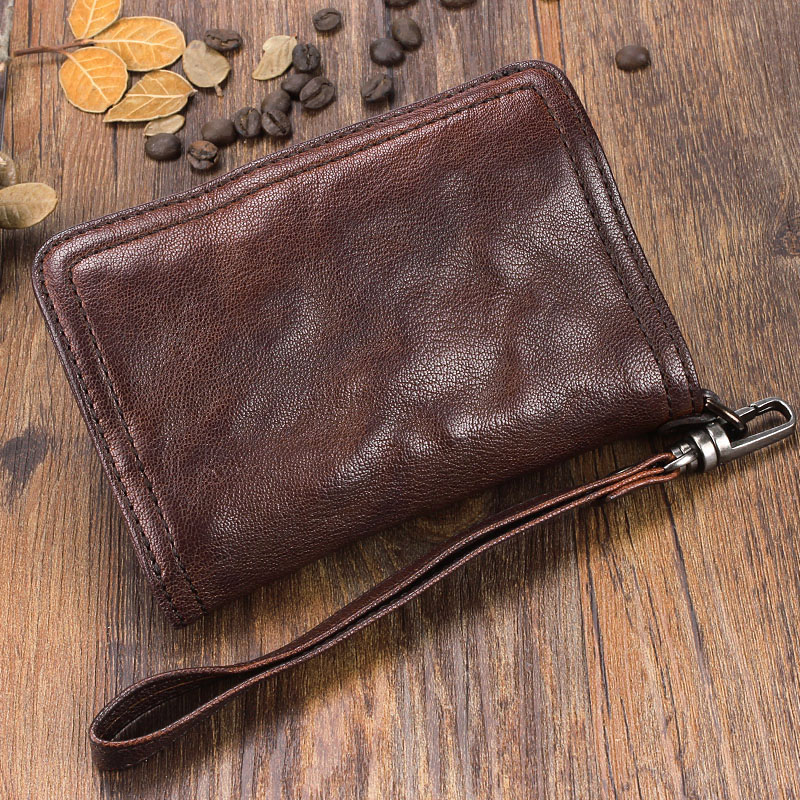 AETOO Original punk style handmade vertical retro wallet men short leather men's youth fold lambskin