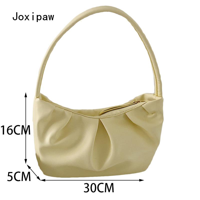 Vintage Large Capacity Pleated Shoulder Bag for Women Fashion Simple Solid Pu Leather Handbag 2022 New Trendy Casual Female Bag