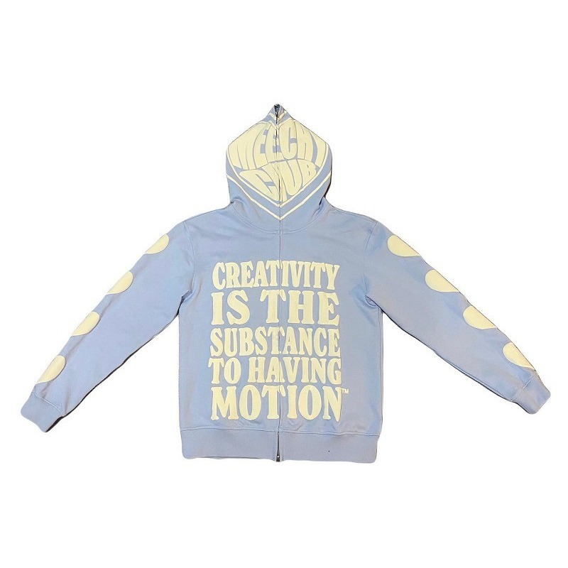 New Designer Street Trend Y2K Gothic Punk Hip Hop Fashion Zipper Digital Printed Hoodie Released Trendy T-shirt