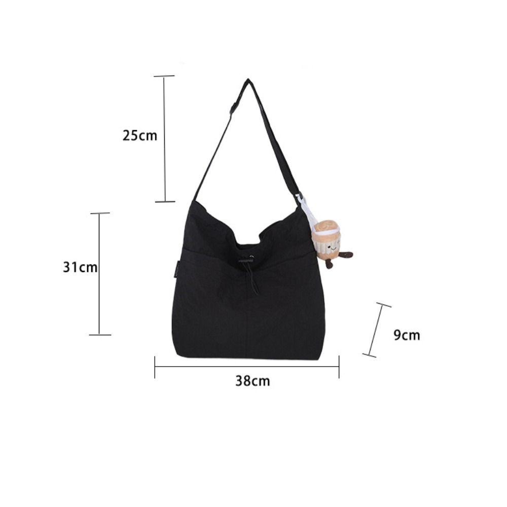 New Fashion Drawstring Shoulder Bag Travel Casual Nylon Tote Bag Large Capacity Basic Style Crossbody Bucket Bag Women