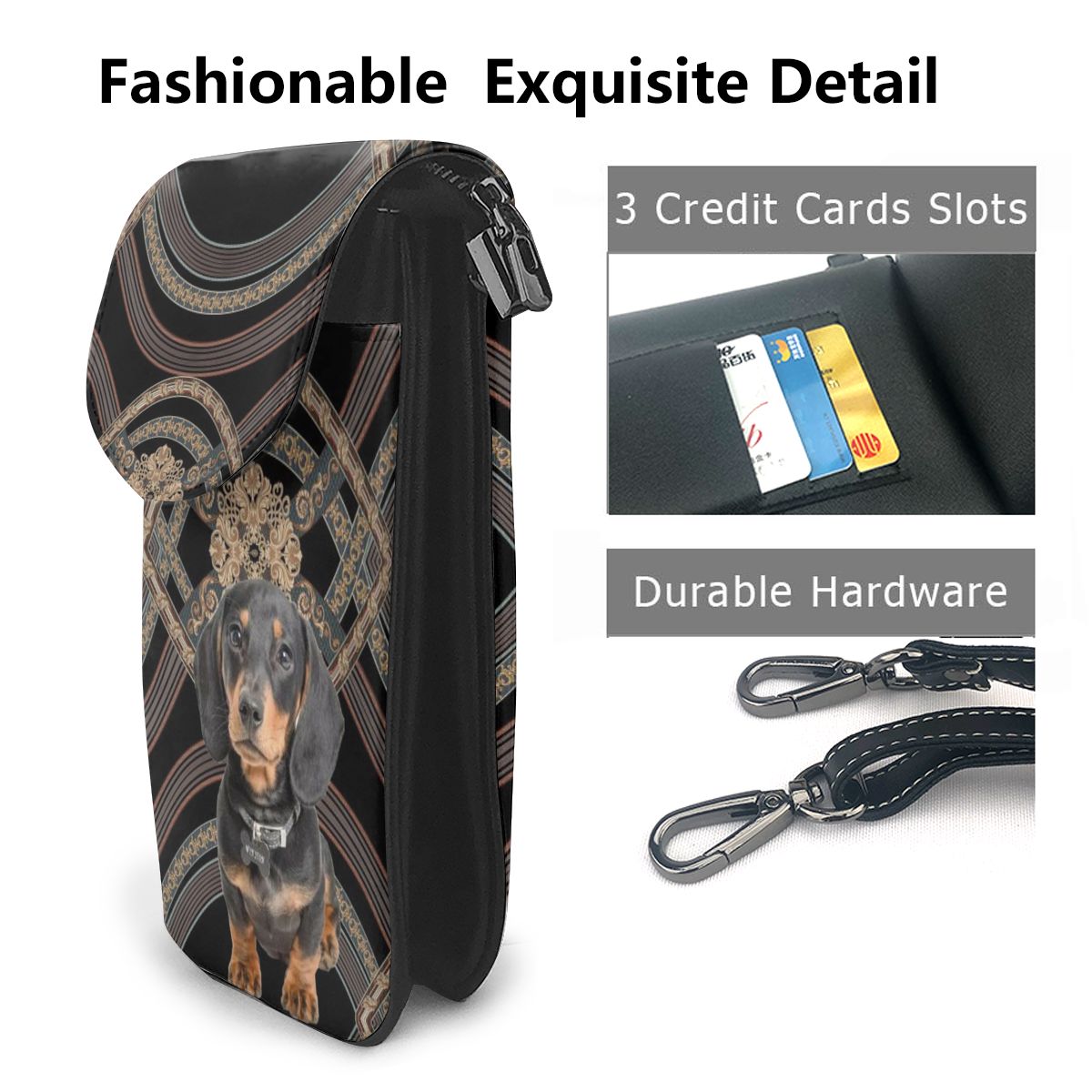 European Style Small Messenger Bag Women Dachshund Dog Print Mobile Phone Bag Lady Leather Shoulder Handbag Versatile Purse