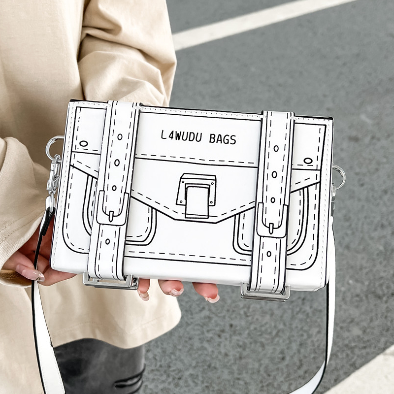 New Creative 2D Cartoon Box Bag Female Novelty Small Crossbody Bag for Women 3D Drawing Paper Comic Handbag Square Bags Unique