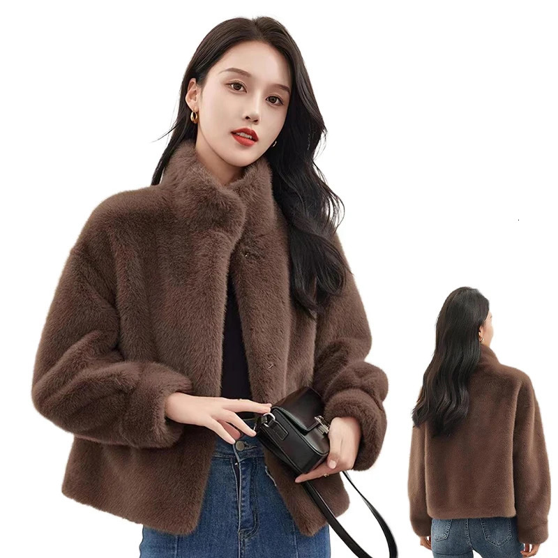 Womens faux mink jacket faux fur coat womens clothing high-end faux mink coat fashionable coat Abrigos 241107