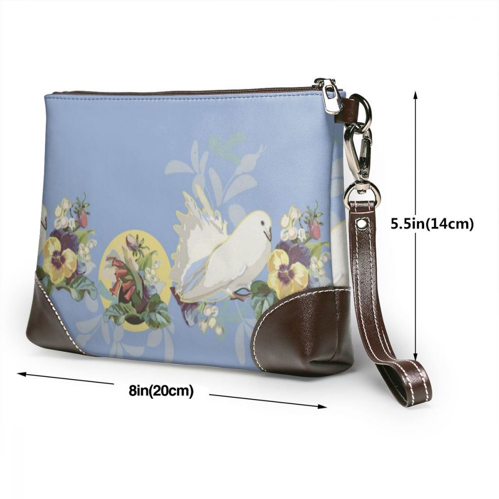 NOISYDESIGNS Luxury Cowhide Leather Clutch Blue Border Flower Bouquet Bird Bag Small Crocodile Pattern Genuine Leather Clutch