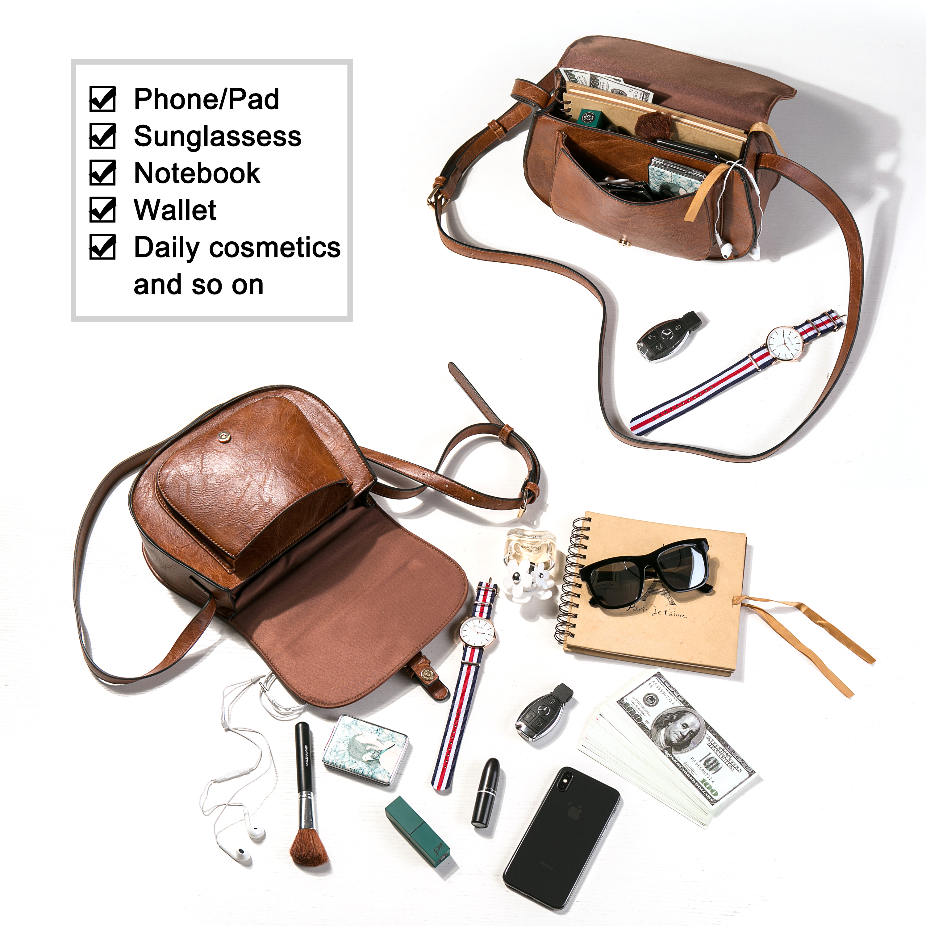 AFKOMST Luxury Woman Shoulder Bag Stylish PU Leather Retro Saddle Bag Multifunctional Casual Female Crossbody Messenger Bag