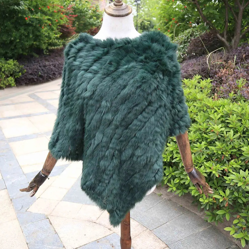 ZDFURS * Winter Knitted Natural rabbit fur Poncho Fashion Rabbit Fur Shawl Genuine Rabbit Fur warps Women Fur Poncho 241107