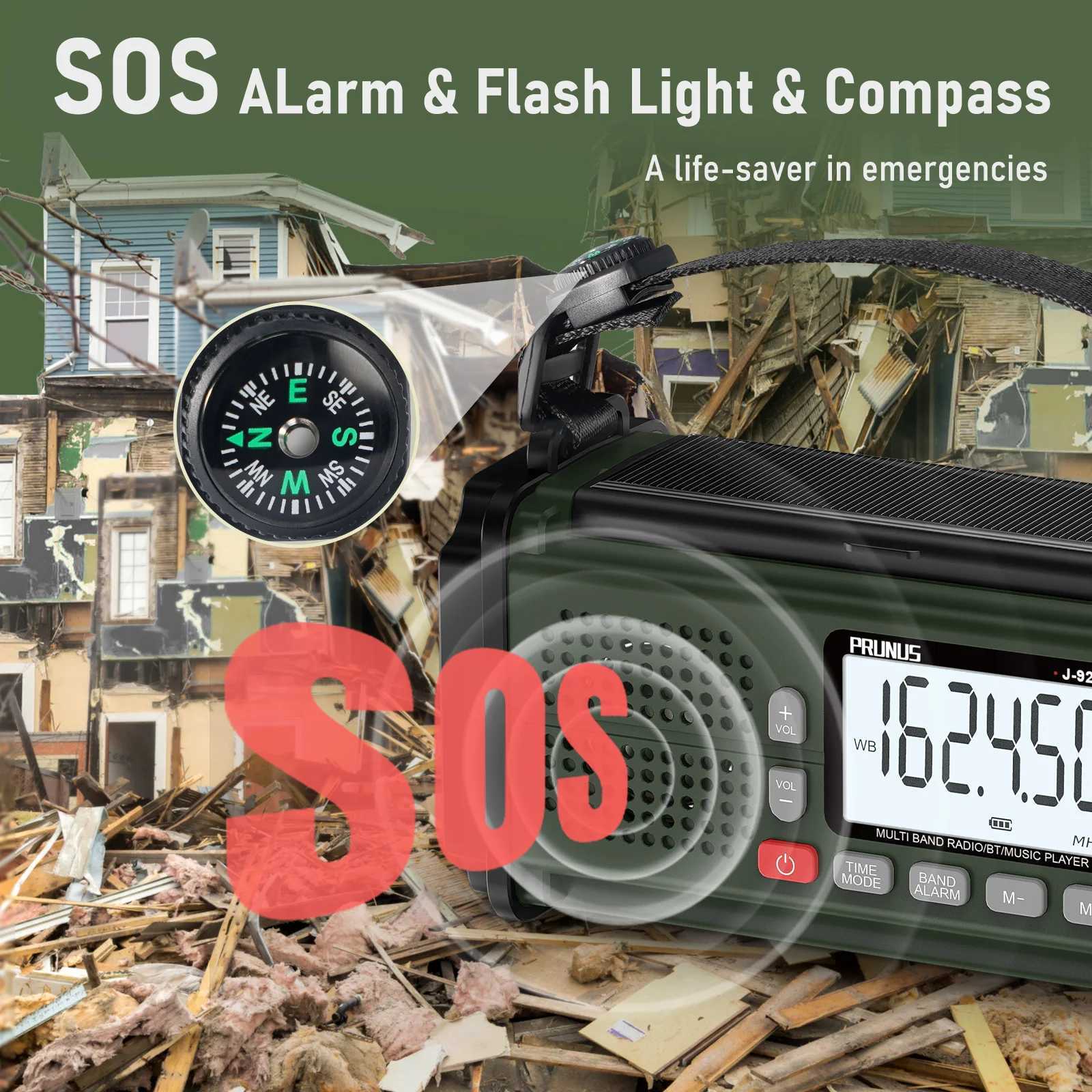 Radio PRUNUS 924 10000mAh Hand Crank Ra AAA Batteries Powered Emergency Ra Solar NOAA Weather Ra AM/FM/SW Power Bank Light Z241106