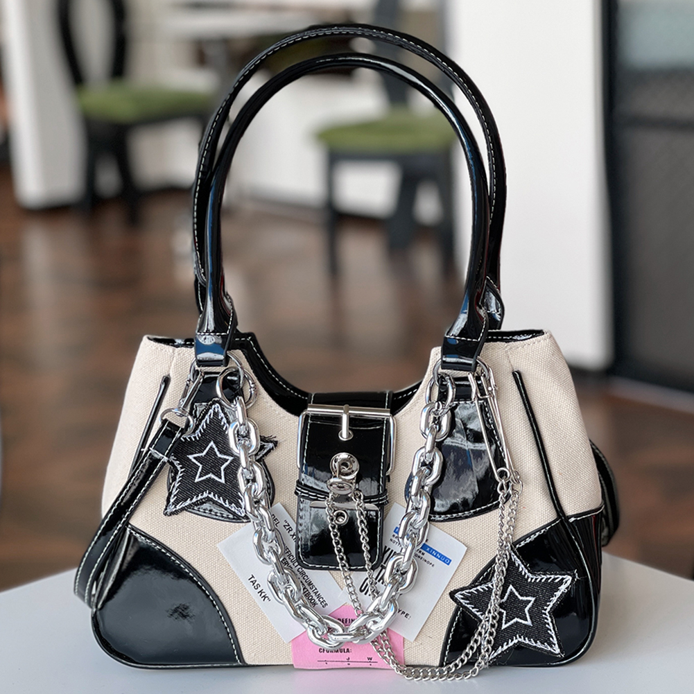 Women Y2K Star Handbag Patchwork Crossbody Bag Large Capacity Stylish Shoulder Bag Adjustable Strap for Holiday Party