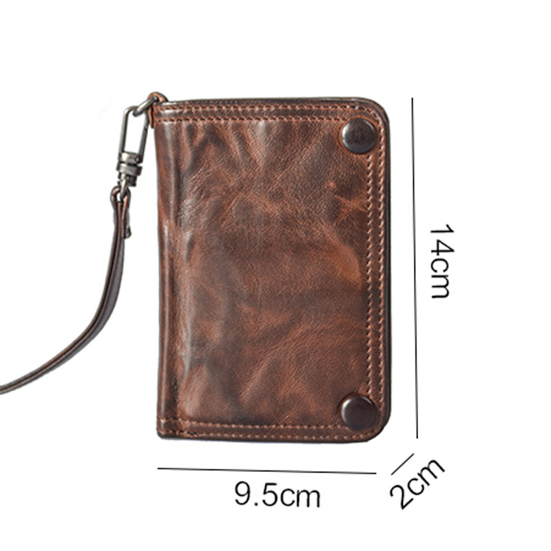 AETOO Handmade purse men's short vertical leather retro money clip female youth Japanese and Korean plant tanned lambskin to do