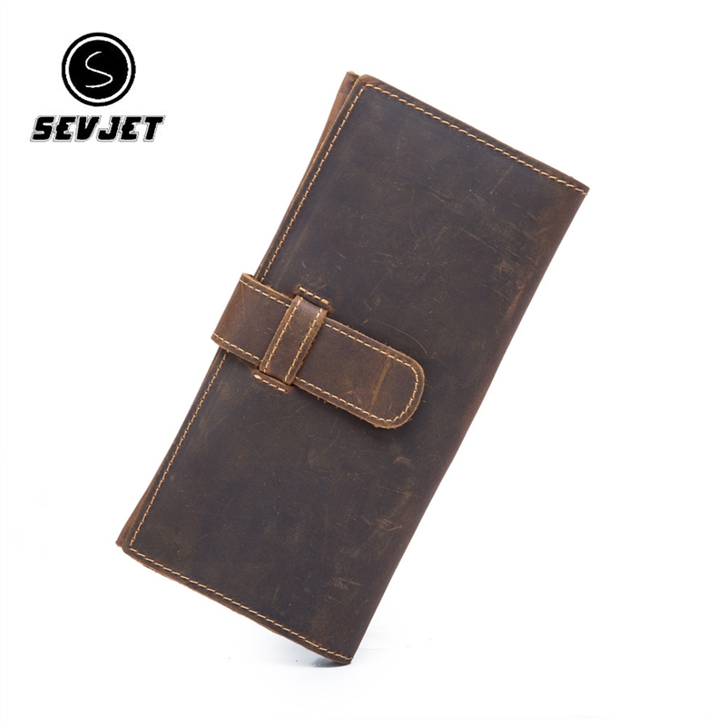 Genuine Leather Men Long Wallets Vintage Money Clip Casual Coin Purse For Male Credit Card Holder Hasp Phone Clutch Bags JYY1175