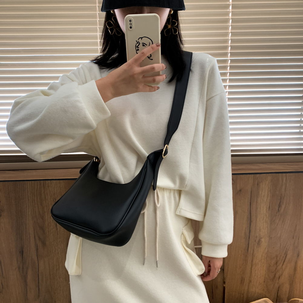 Women Casual Simple Solid Color Crossbody Handbags Fashion Crescent Vintage PU Leather Ladies Daily Shoulder Messenger Bags