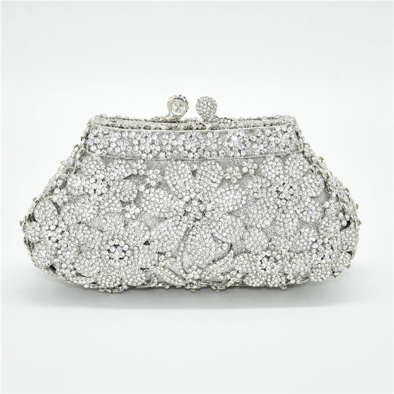 New Bling Crystal Bridal Wedding Bag Purses Flower Shape Diamond Purse Luxury Handbags Fashion Women Crystal Prom Clutch Purse