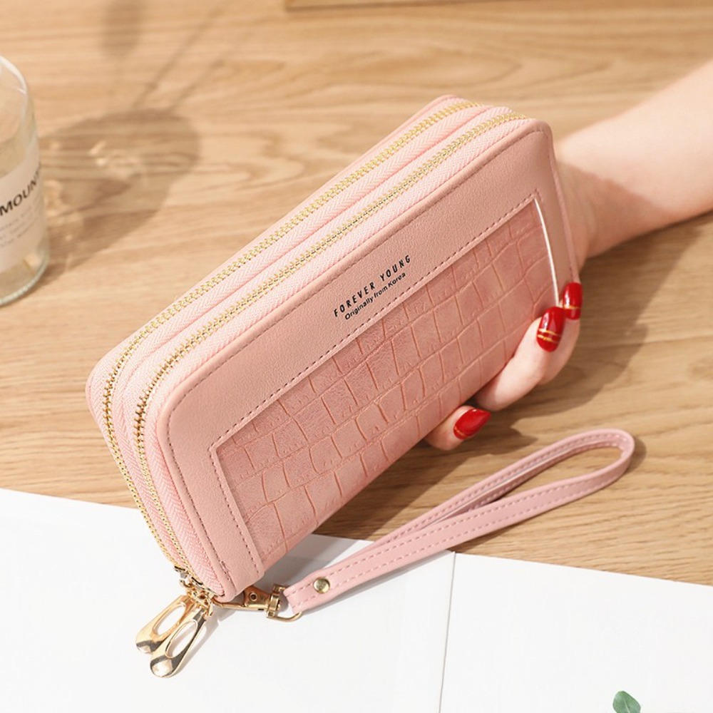 Large Capacity Female Long Wallet Fashion Double Layered Multifunctional Zipper Purse PU Leather Phone Bag