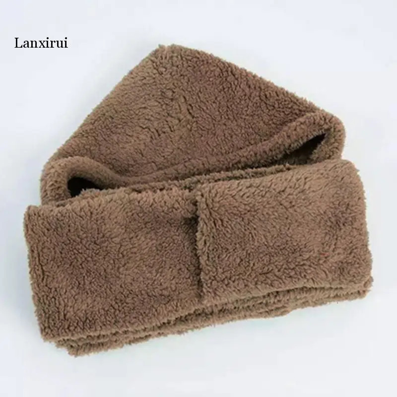Fashion Hooded Scarf Hat Gloves Selling 3-Piece Set Womens Winter Warm Soft Hat Scarf Perforated Pocket Hat Gloves 241107