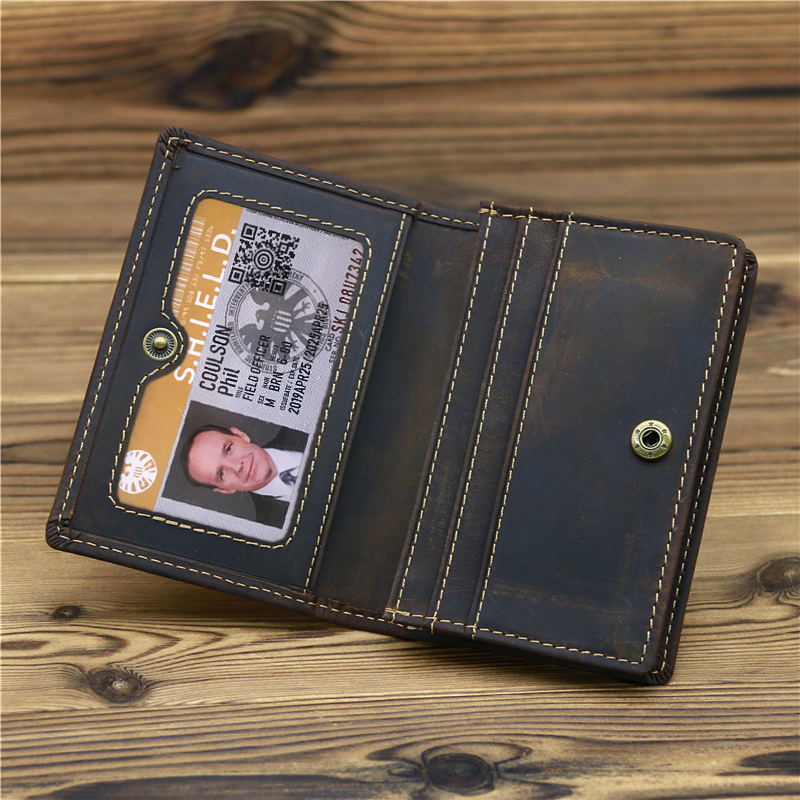 Vintage Crazy Horse Real Leather Credit Card Holder Wallet Mens Cowhide Slim ID VIP Photo Cards Bags Small Change Coins Pouches