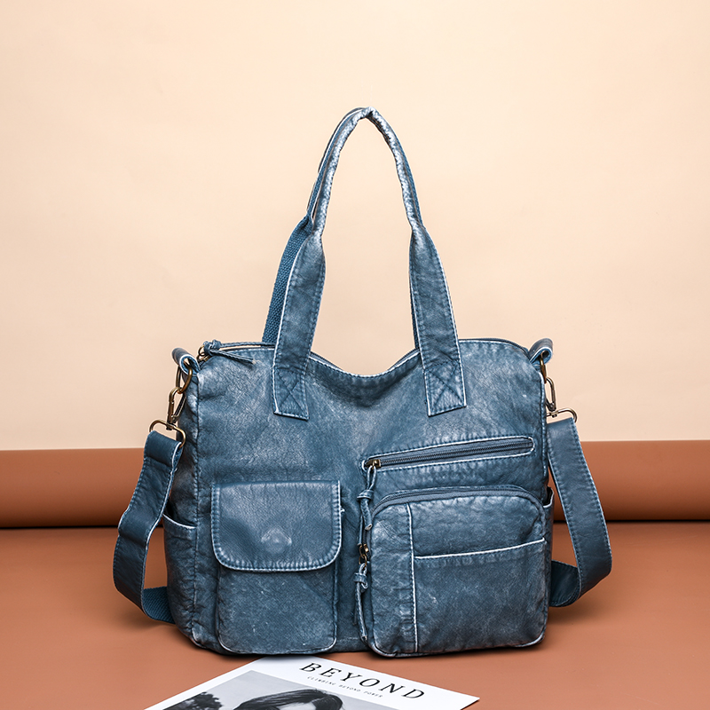 Annmouler New Fashion for Women Vintage Soft Pu Leather Handbags Large Capacity Tote Many Pockets Messenger Bag sac