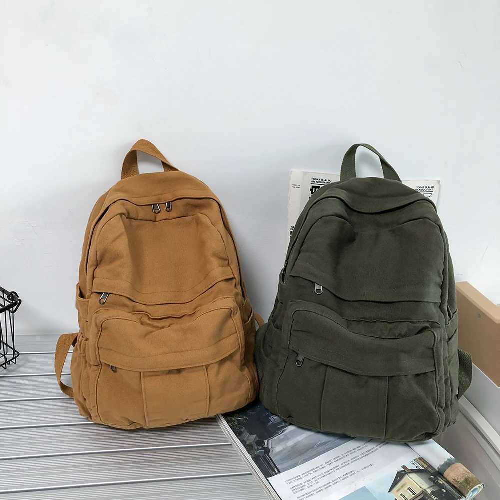 Women Student Bookbags Solid Color Vintage Simple Girls Teen Backpack Harajuku Large Capacity Casual Fashion Schoolbag 241107