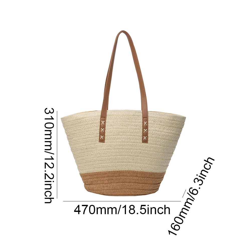 Striped Straw Beach Bag Large Woven Summer Handbag with Zipper Closure Casual Tote Bag Top Handle Bag for Women Outdoor Vacation