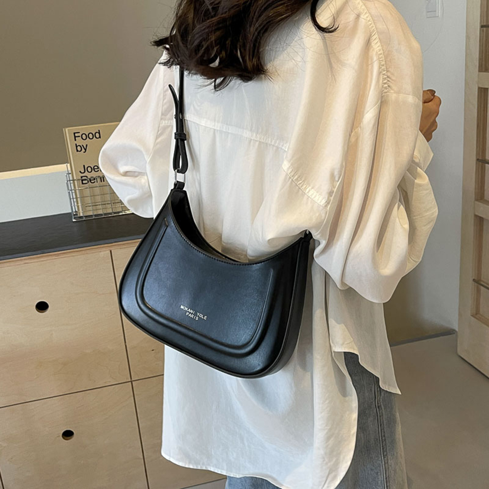Women Fashion Crossbody Bag Adjustable Strap PU Crescent Underarm Bag Simple Messenger Bag Ladies Large Capacity for Travel
