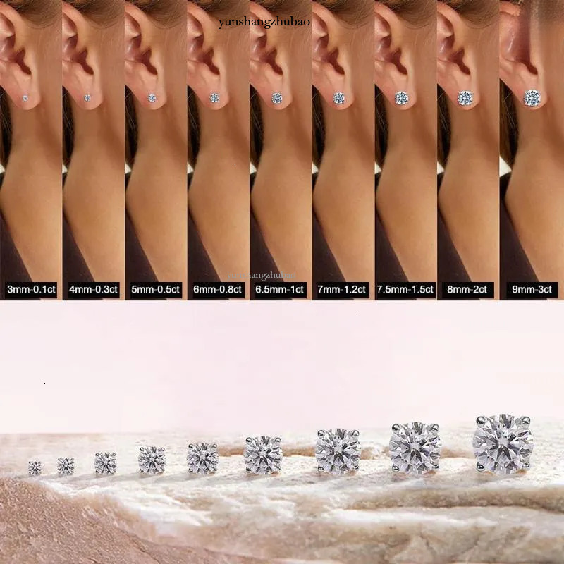 Designer Stud Earrings 0.1-2ct D Color Moissanite VVS1 Clarity Round Dia White Gold S Sterg Sier Screw Back For Women
