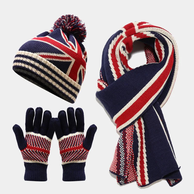 mature rice shaped national flag scarf gloves three piece set winter outdoor warm hat set bufanda invierno mujer 241107