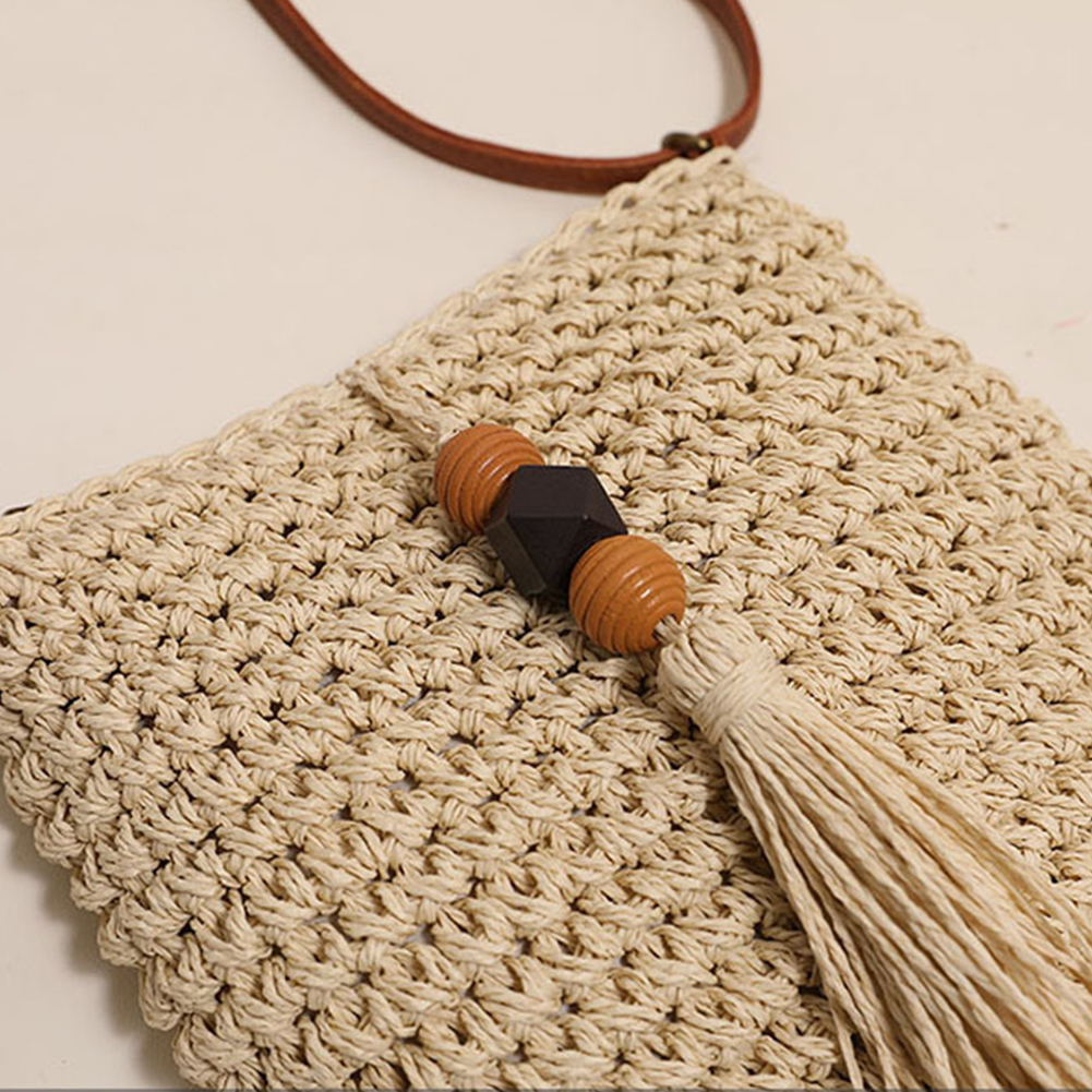 Women All-Match Bag with Tassel Small Straw Crossbody Bag Roomy Hobo Bag Casual Shopper Bag for Daily Office Use Solid Color Bag