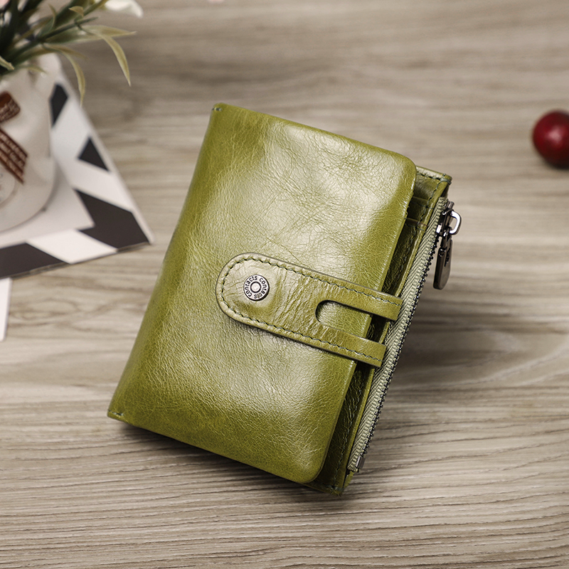 CONTACT'S Genuine Leather AirTag Wallets for Women RFID Card Holder Fashion Zipper Coin Purse Female Money Clip Women's Wallet