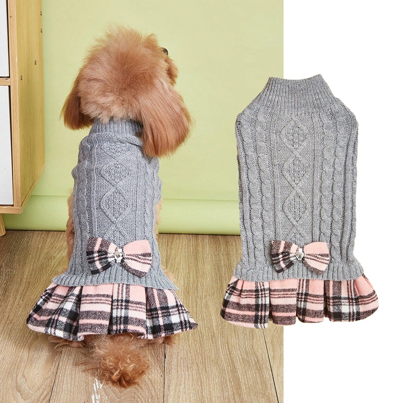 Sweaters Girl Pullover Comfy Small with Bowtie Buffalo Check Coats Dog Clothes Turtleneck Dress Knitwear Puppy Sweater Free shipping