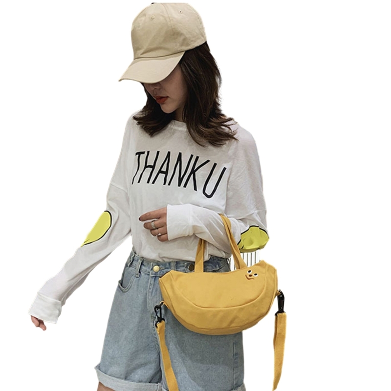 Korean Crossbody Bag for Women Banana Shoulder Bag Hand-held Canvas Handbags and Purses Female Bag
