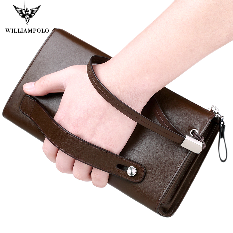 WILLIAMPOLO Luxury Brand Men Genuine Leather Wallet Anti-theft Wristlet Storage Zipper wallet Multifunctional waterproof wallet