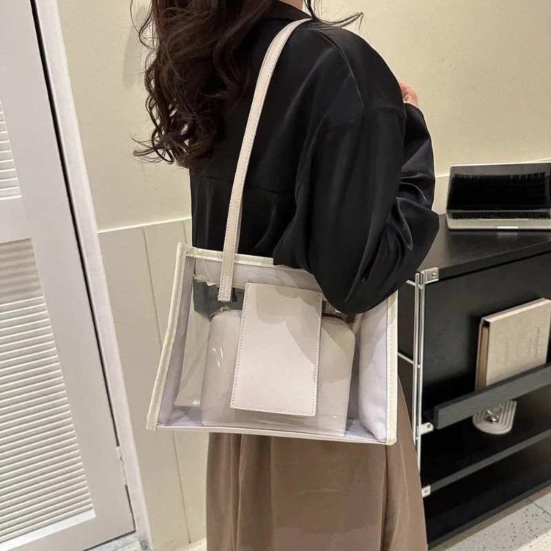 er womens handbag transparent PU transparent shoulder bag large capacity handbag 241107