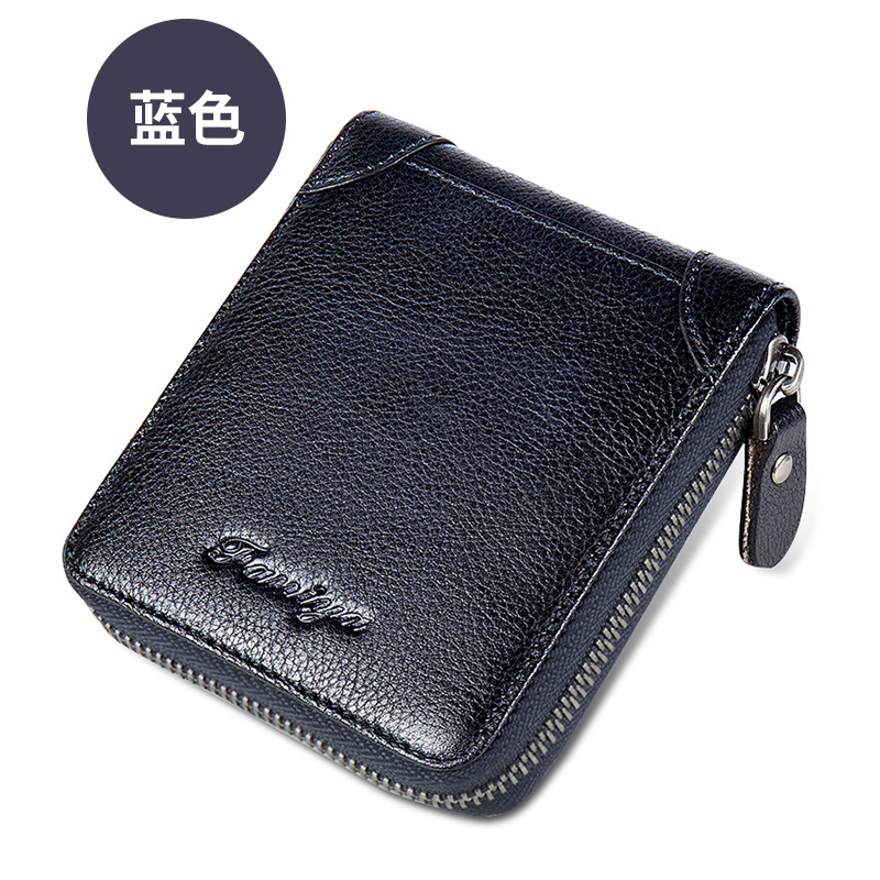 Men's Wallet Short Genuine Leather Top Layer Cowhide Zipper Card Bag
