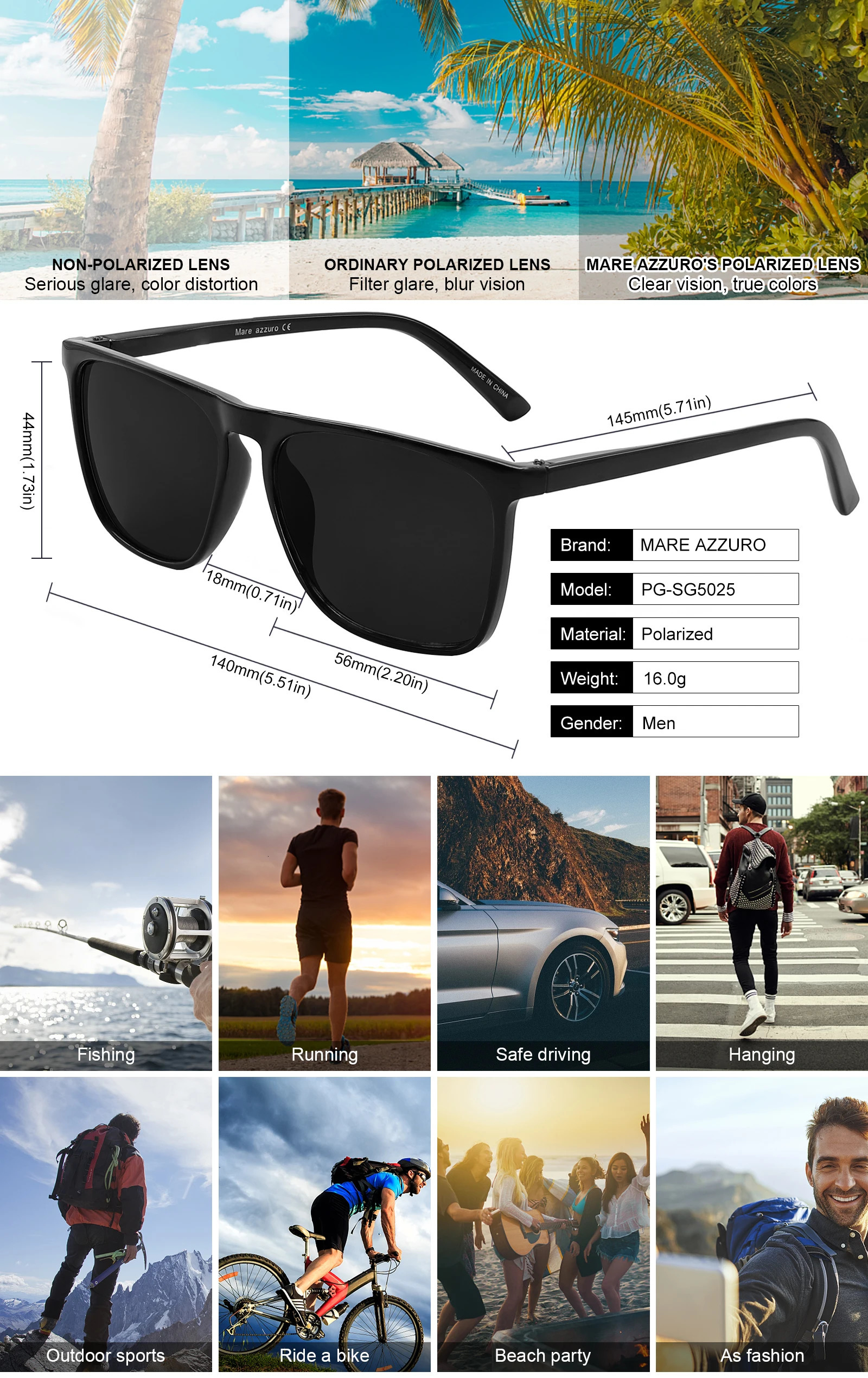 Mens sunglasses polarized er anti car glasses fashionable square mens sunglasses black sunshade glasses UV400 241106