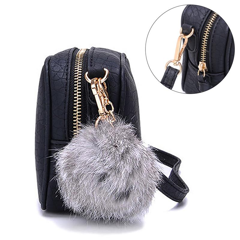 Casual Women Mini Crossbody Bag Embossed PU Leather Small Messenger Shoulder Bag With Pompom Female Tote Sac