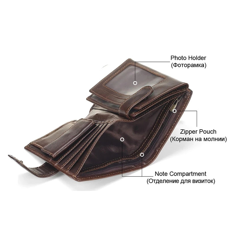 Men's Wallets Vintage 100% Genuine Leather Wallet RFID Blocking Vertical Business Card Holder Cowhide Purse Bag Wallet Man