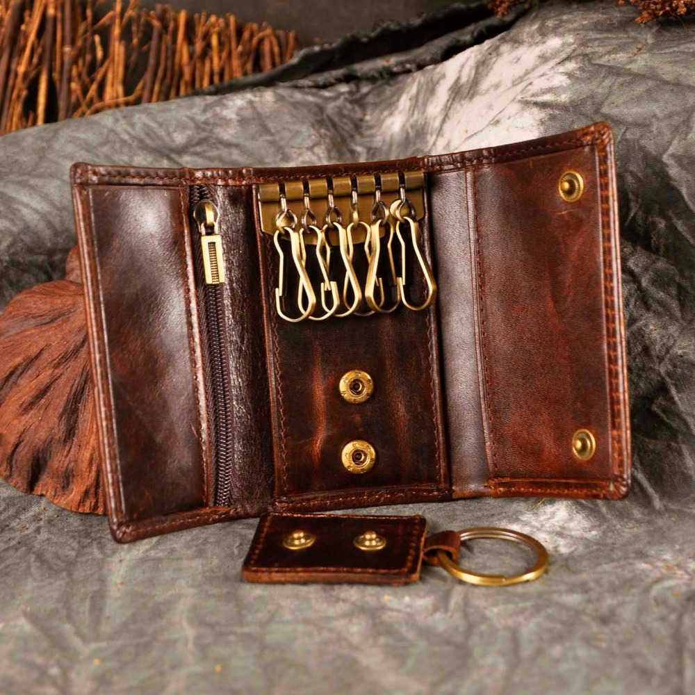 Original Leather Men Fashion Multifunction Coin Wallet Car Remote Case Key Ring Case Holder Chain Designer Key Package Bag 230-C